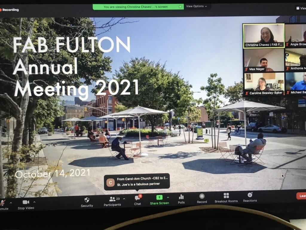 Screenshot of a laptop showing the Zoom presentation of the annual meeting