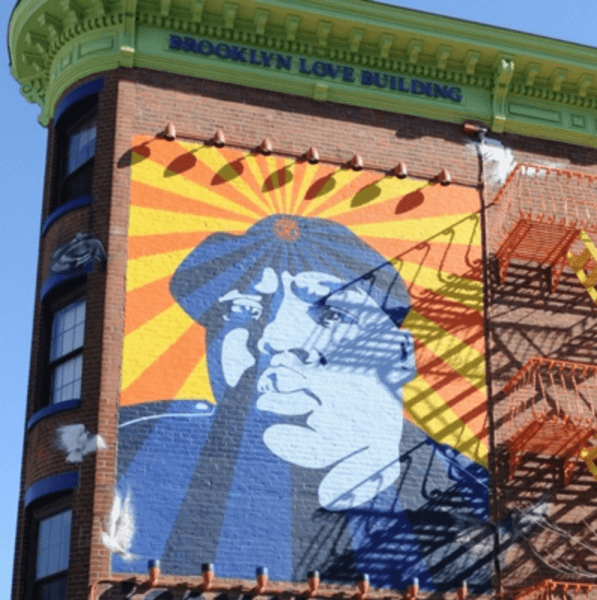 Street art mural of Biggie Smalls in Fort Greene