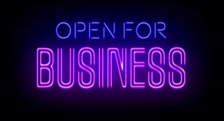 Neon sign "Open for Business"