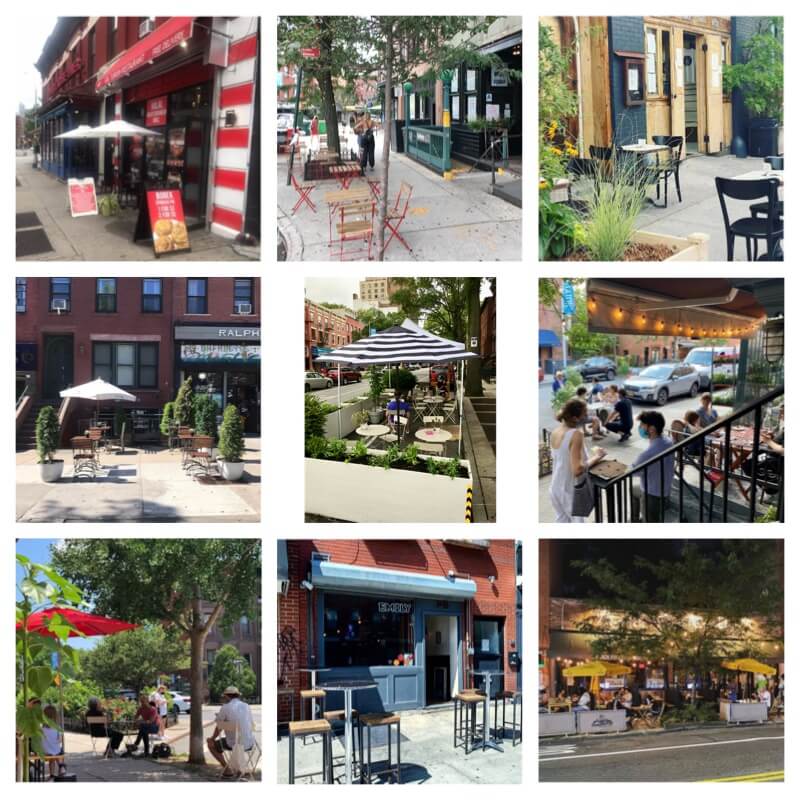 Grid of photos of outdoor seating restaurants