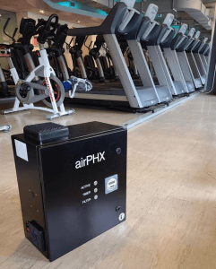 Black box for clean air on gym floor