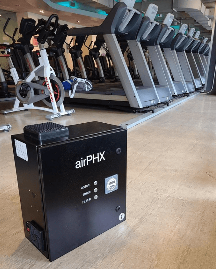 Black box for clean air on gym floor