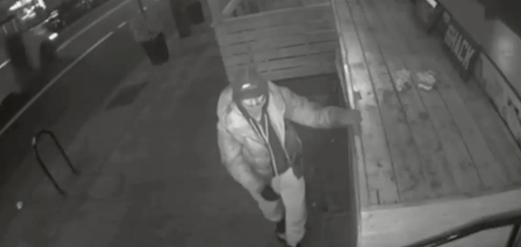Footage of thief outside Mac Shack storefront