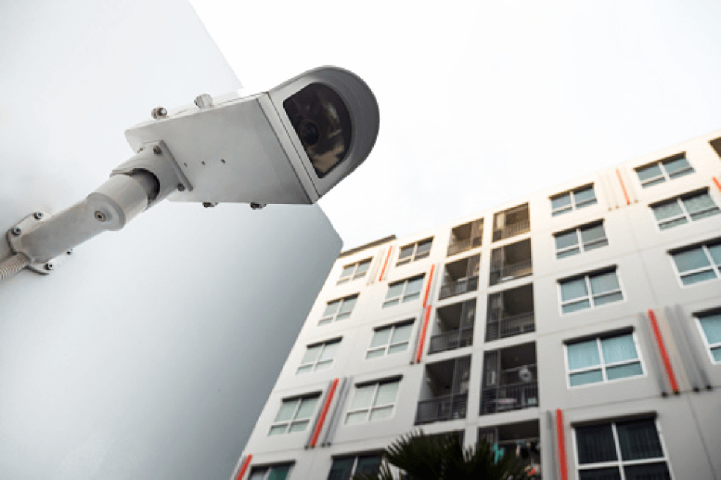 security camera in front of a building
