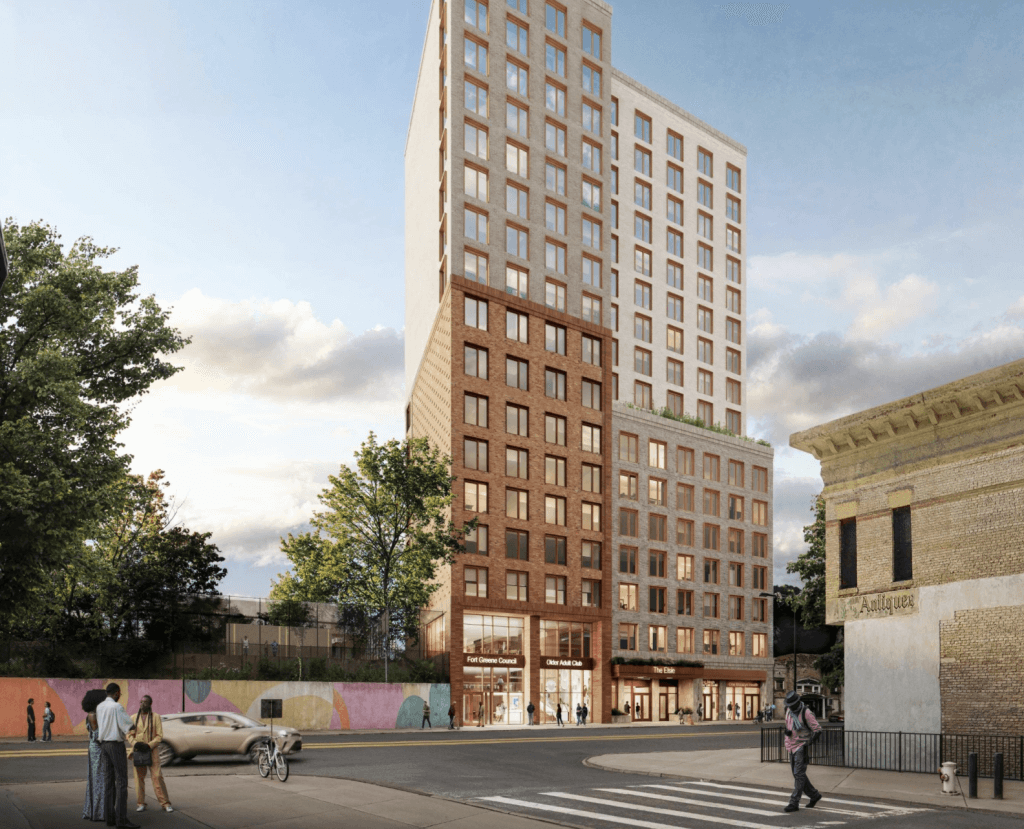 Architectural rendering of residential building with ground floor commercial space