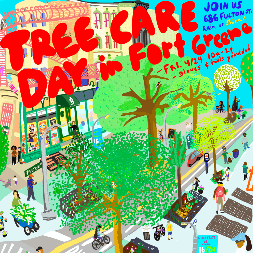 Colorful hand drawn street illustration with details about the event