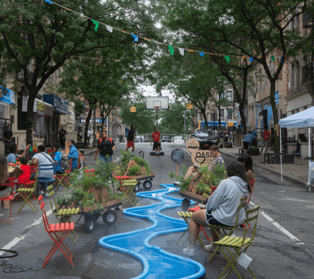 Photo showing people in Open Streets using Oasis water feature